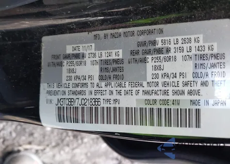 2018 Mazda Cx-9 Sport from USA, damaged, VIN JM3TCBBY7J0218366